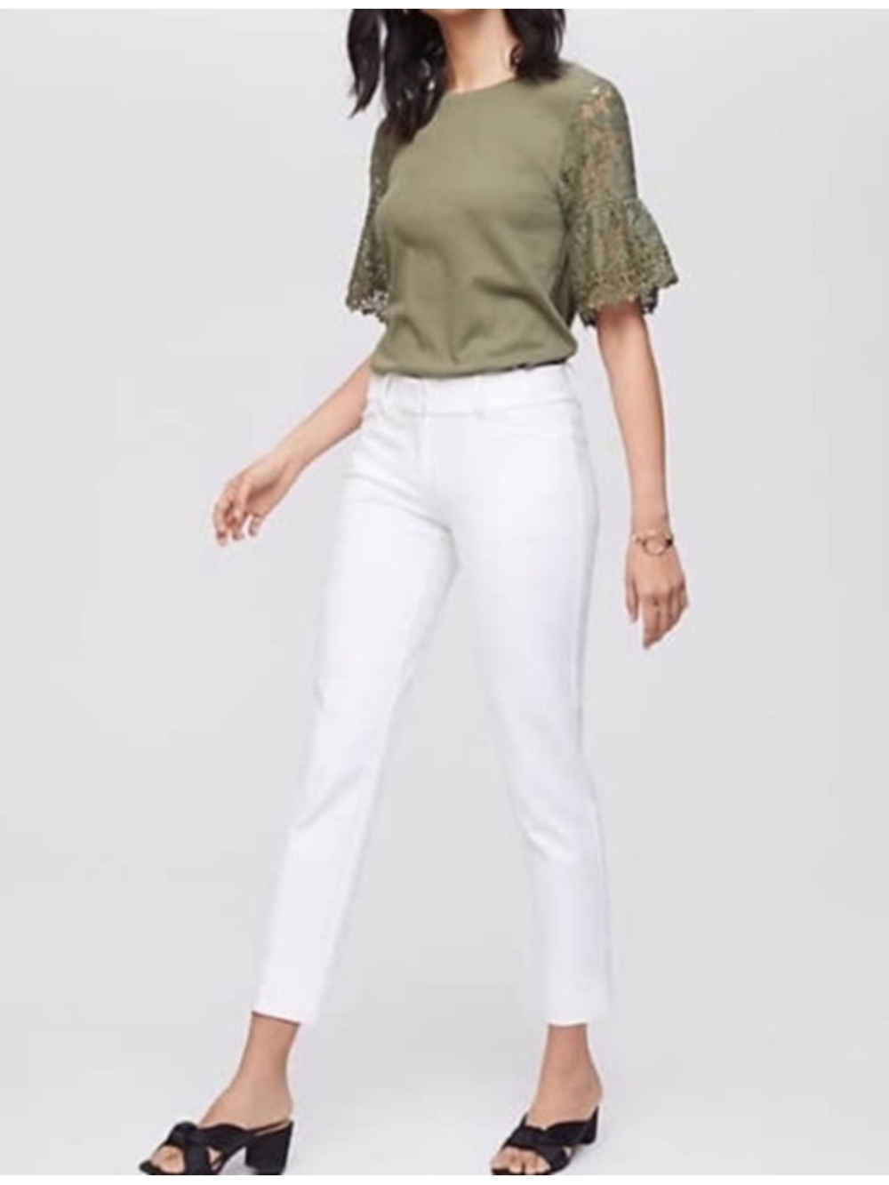 $95 Loft Marisa Riviera Cropped Pants White Sz 8